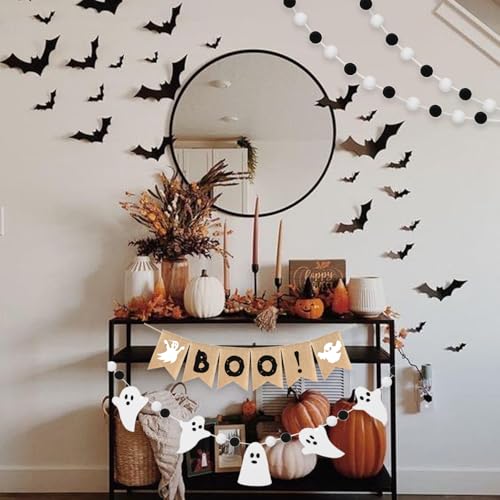 Halloween Burlap Banner and Felt Ghost Garland Set - 4 Pieces Home Decor