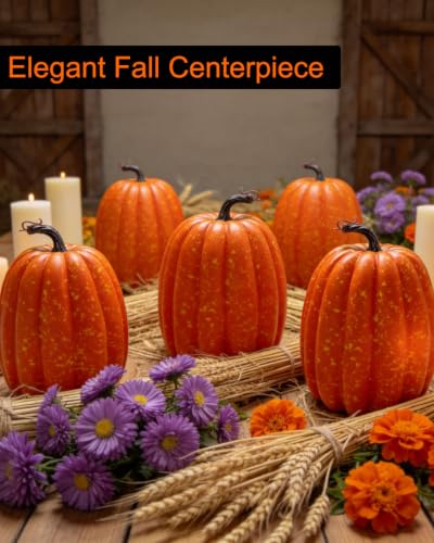 Classic Orange Foam Pumpkins Set - 8 Inch Artificial Fall Decor, 2 Pack