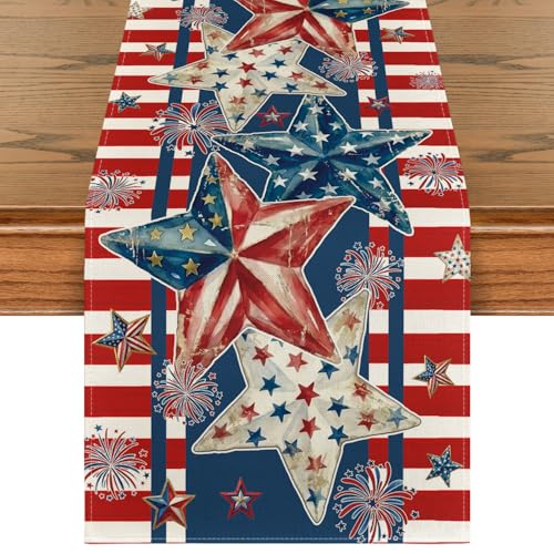 Patriotic American Flag Stars Table Runner - 13x72 Inch Red 4th of July Decor