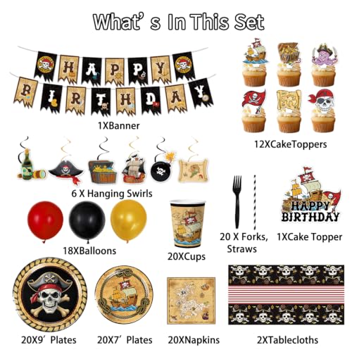 Pirate Party Decorations Set - Pirate Variation with Banner, Swirls, Plates, Napkins, Cake Topper