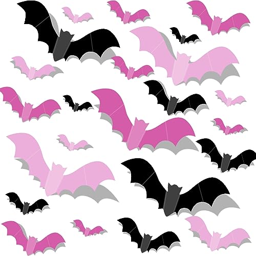 Pink Halloween Bat Wall Decals - 48pcs Indoor Outdoor Decor for Party & Home
