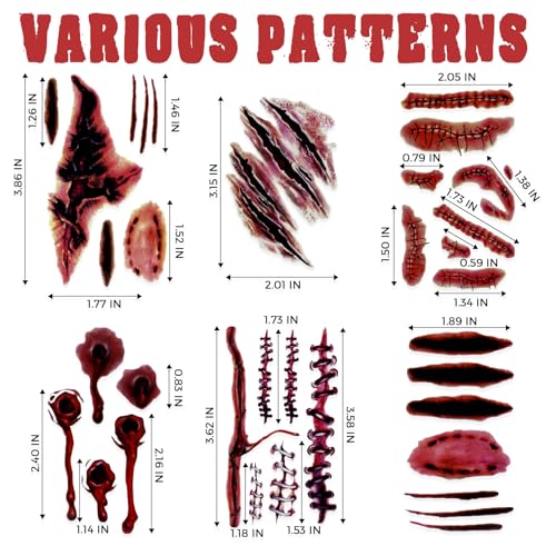 Halloween Scar Tattoos Set - Realistic Wound & Wound Design Halloween Horror Variation
