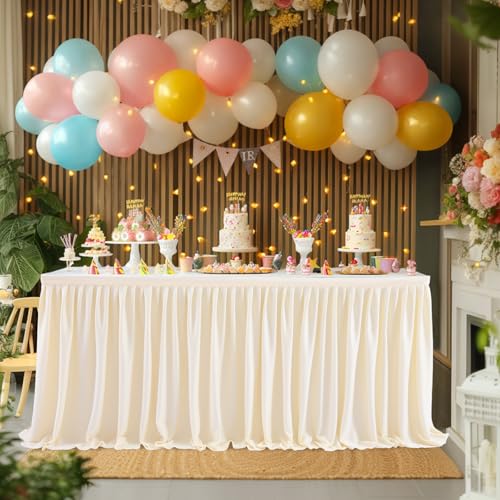 17ft Ivory Pleated Table Skirt for Rectangle Tables Wedding Party Baby Shower
