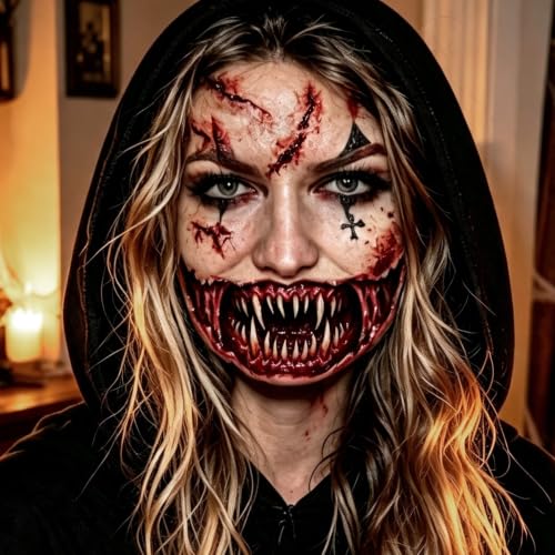 Halloween Face Tattoos Big Mouth Set - 14 Sheets Horror Makeup