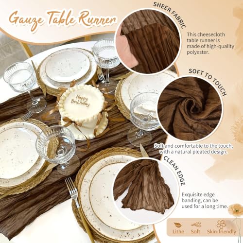 Brown Cheesecloth Table Runner 17x108 Inches - 12 Pack, Boho Home Decor