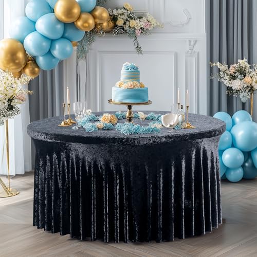 2 Pack Black Velvet Round Tablecloths for 60-Inch Tables - Wedding & Banquet