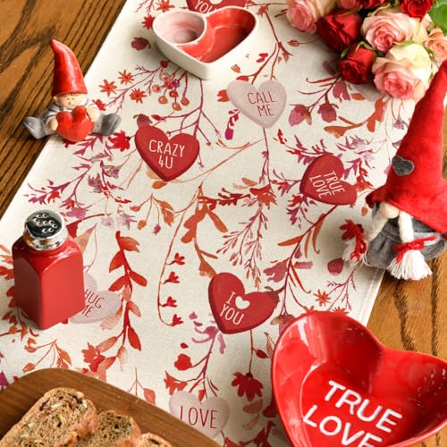 Valentine's Table Runner 13x48 Inch Wild Flowers Leaves Romantic Decor for Home Party