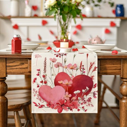 Artoid Mode Love Hearts Valentine's Table Runner 13x60 Inch Beige Home Decor