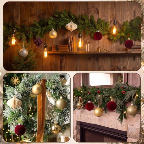 Burgundy & Gold Christmas Ornaments Set - Holiday Tree Decorations 45 Pieces