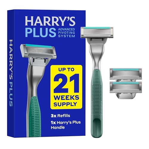 Harry's Plus Razor Shaving Kit - Moss Handle, 3 Blade Cartridges for Men