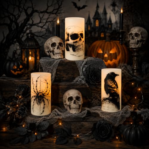 2-Skull Rechargeable Halloween Flameless Candles with Remote & Timer