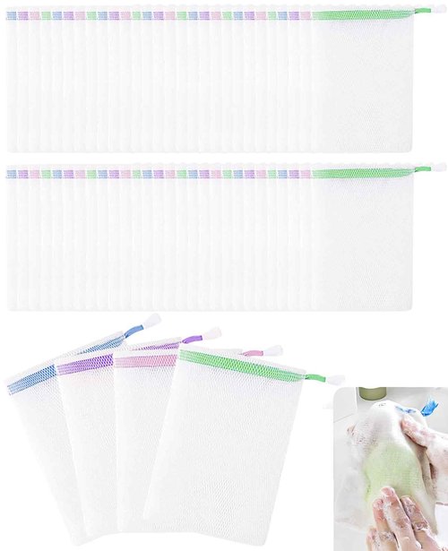 DAWZMR 60PCS Mesh Soap Bags for Soap Bars, Shampoo Lather Net for Foaming & Drying for Shower Body Facial Cleaning