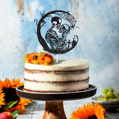 Gothic Skull Wedding Cake Topper for Halloween & Anniversary Celebrations