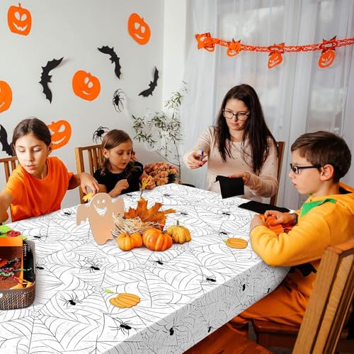 Dulousia Spider Halloween Tablecloth 3pcs Disposable Web Cover Set - Black, White, Orange, 54x108in