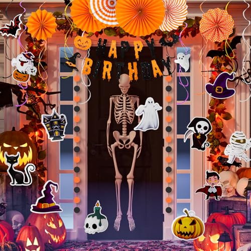 Halloween Birthday Banner Decorations Set - Black & Orange Party Decor
