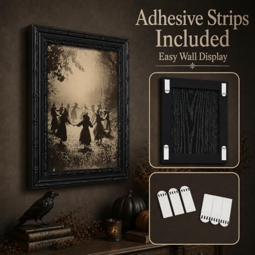 Halloween Witches Gathering Canvas Wall Art - Framed Gothic Forest Scene, 16x12 Inches - Witch B Variation