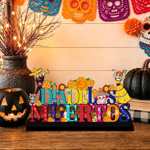 Dia De Los Muertos Wooden Table Sign - Colorful Day of the Dead Decor