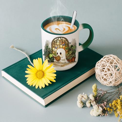 GhostBook Reading Mug - Cute Ghost Coffee Cup for Book Lovers Halloween Gift