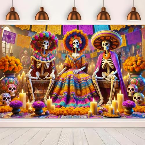 Dia de Los Muertos Skeleton Banner - Day of the Dead Celebration Decor - 71x43 in - Variation of THIS listing: Day of the Dead Decor#08
