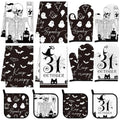 Pickmesh Skeleton Halloween Oven Mitts & Kitchen Towels Set - Spooky Kitchen Decor