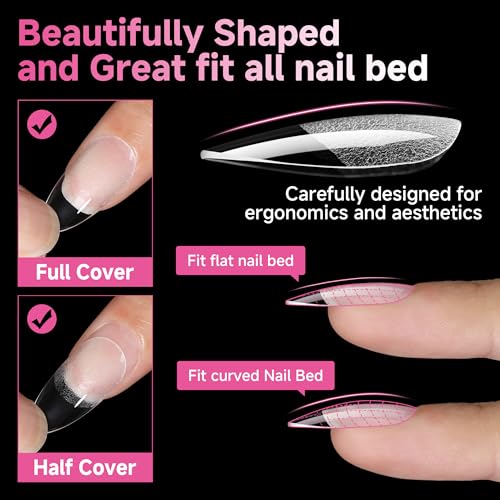 Medium Almond Nail Tips - Pointed, X-Soft Gel Nails, A4 Variation, 312pcs