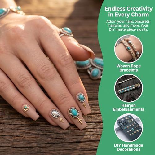 Turquoise 3D Flower Nail Charms - Mix Color Rhinestones for Nail Art, 20pcs