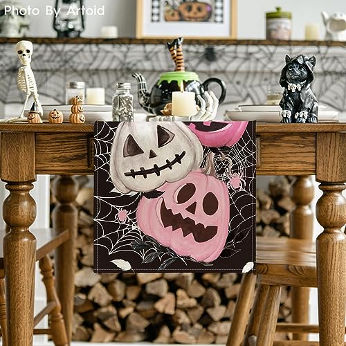 Halloween Table Runner 13x72 Inch Black Pink Polyester Home Party Decor