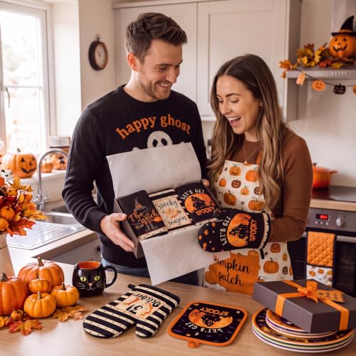 Halloween Kitchen Accessories Set - Spooky Black & Orange, 12 Pieces