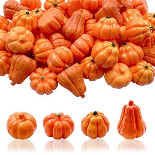 Mini Resin Pumpkins Set - 4 Styles, 40 Small Fall Halloween Decor