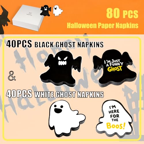 Halloween Ghost Napkins - 80 Pack Disposable Spooky Party Paper Napkins