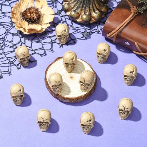 Halloween Mini Resin Skull Decor Set - 30pcs Skeleton Head Bone Table Decorations