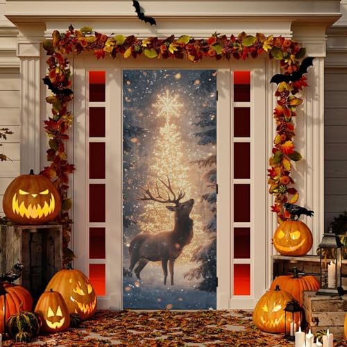 Christmas Deer Door Cover - Stretch Fabric Holiday Porch Decoration 35x79 In Variation of THIS listing