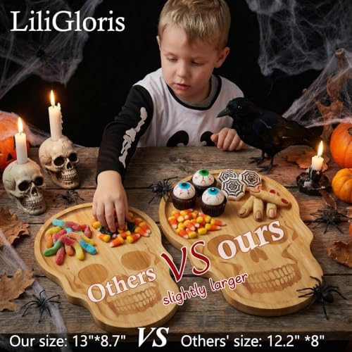 Large Bamboo Halloween Skeleton Cheese Cutting Board - Spooky Serving Platter, Thanksgiving & Christmas Decor - Variation 1