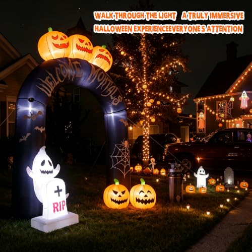 Halloween Inflatable Pumpkin Ghost Archway with LED Lights - 7.9 Ft Weatherproof Yard Decor - Pumpkin Arch Variation