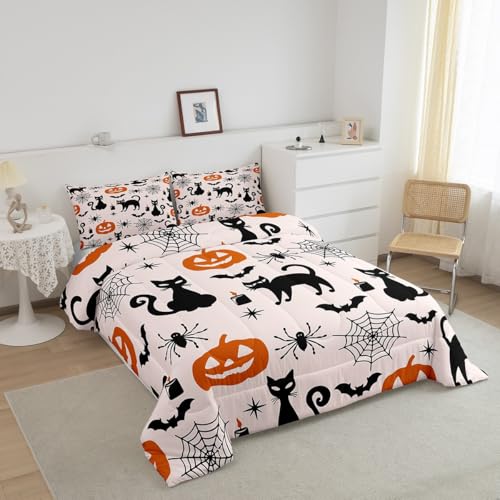 Feelyou Halloween Comforter Set Full Size Pumpkin Bats Bedding Multi 079