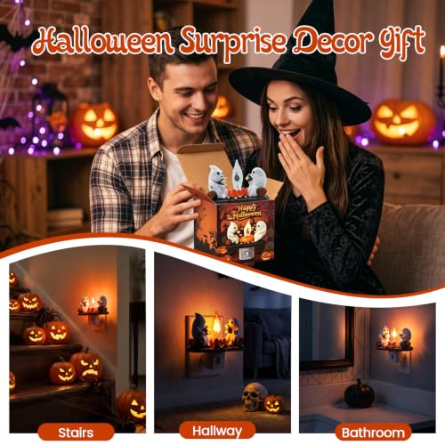 Halloween Ghost Campfire Night Light - Plug-In Flickering Flame Decor