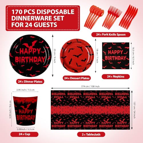 Halloween Bat Party Decorations Set - Bloody Bat Theme, Serves 24, 170 Pieces