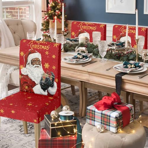 Christmas Black Santa Chair Covers Set - 6 Pieces, Red Variation