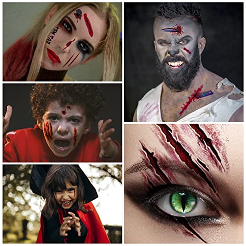 Halloween Scar Temporary Tattoos 154pcs Waterproof Fake Wounds & Vampire Bites