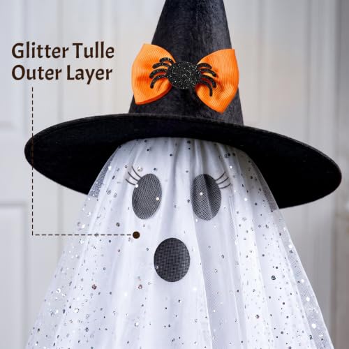 Lighted Ghost Halloween Decorations Set - 2 Pre-Assembled Spooky & Cute Ghosts with LED Lights