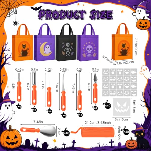 Halloween Pumpkin Carving Kit with Stencils & Trick or Treat Tote Bag - Skull Ghost Variation