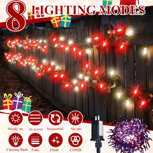 25ft 500 LED Cluster Christmas String Lights - Red & White, Indoor Outdoor