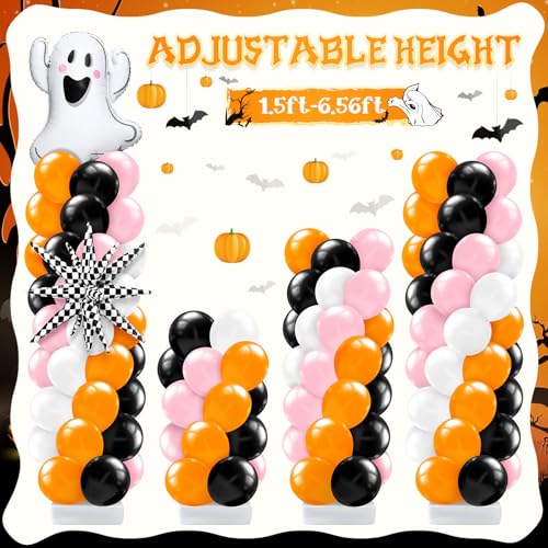 Halloween Balloon Arch Kit with Ghost & Star Foil Balloons - Pink, Orange, Black, White, Ghost Variation