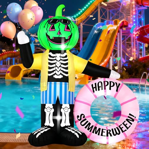 6FT Zombie Watermelon Inflatable Decoration with LED Lights - Summerween Yard & Pool Decor