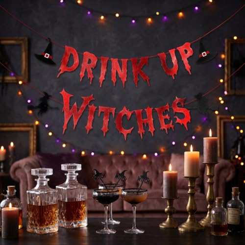 Halloween Witch Party Banner Drink Up Witches Decorations - Reusable