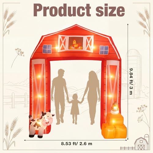 Farm Animals Inflatable Arch with LED Lights - 10ft Outdoor Party Decoration with Stakes & Water Bags - Farmhouse Theme