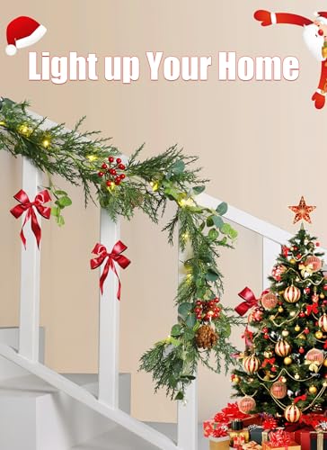 Prelit Christmas Garland with Lights - 6 Feet Norfolk Pine & Eucalyptus - Battery Operated, Variation: Pinus Banksiana / 1 Pack