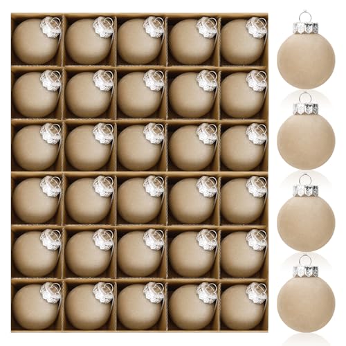 Beige Velvet Flocked Christmas Ornaments Set - 30pcs 2.36 Inch Holiday Decorations