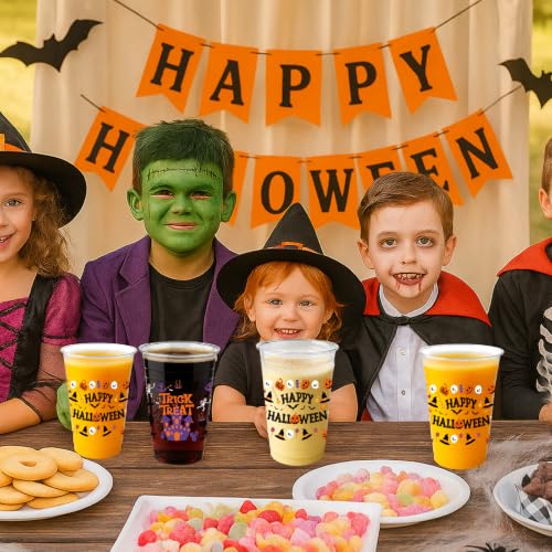 Halloween Plastic Cups Set - 60PCS 16oz Disposable Cups with Spooky Designs - Variation: Halloweencups