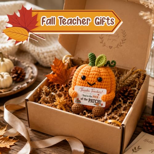 Halloween Teacher Gifts Crochet Pumpkin with Appreciation Card - Fall Office Decor